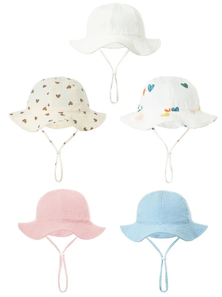 Cotton Basin Hat Comfortable and Soft Solid Color Printed Fisherman Sun Hat for Children