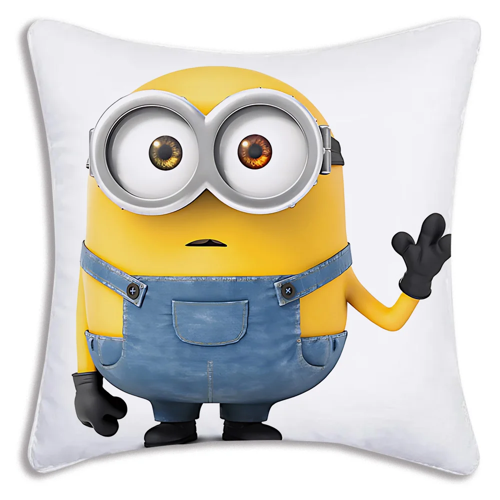 M-minions fundas de almohada de dibujos animados para sofá, funda de cojín decorativa para el hogar, Impresión de doble cara, felpa corta, Linda