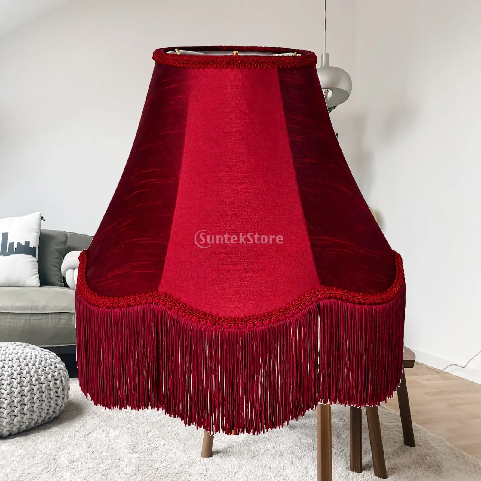 KD Folding Lampshade for Table Lamp Bamboo Silk Fabric Shade with Lower Edge
