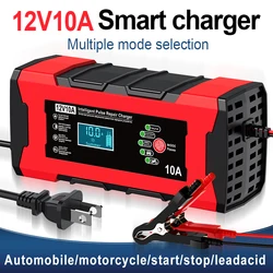 12V 10A Car Battery Charger Touch Screen Pulse Repair Digital LCD Display Smart Fast Charger for Car Motorcycle