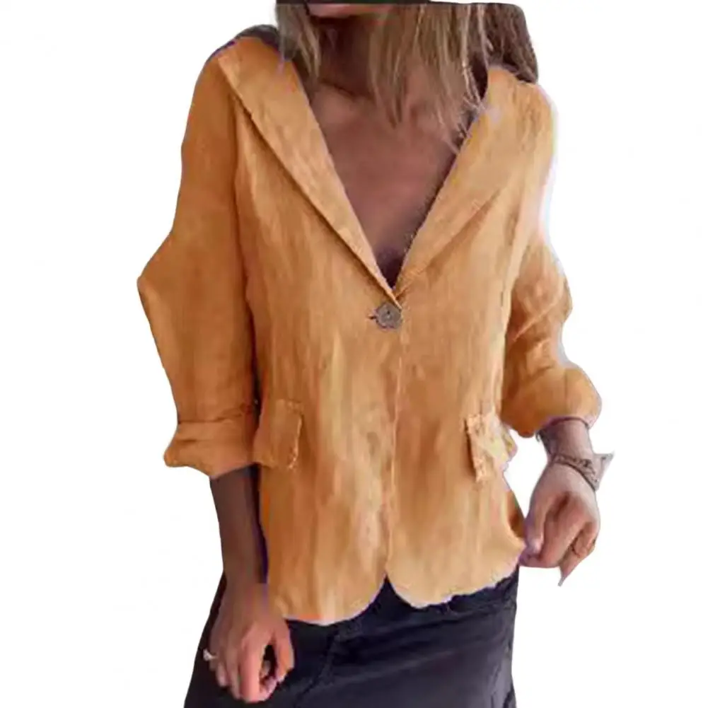 Abrigo versátil elegante para mujer, Chaqueta de traje con solapa, abrigo elegante para primavera y otoño, ropa de abrigo holgada de Color sólido con una sola