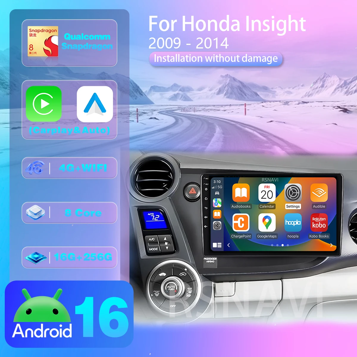 Android 16 Carplay Auto Car Radio Multimedia Player For HONDA INSIGHT 2009 - 2014 Navigation Autoradio GPS Stereo 2din Qualcomm
