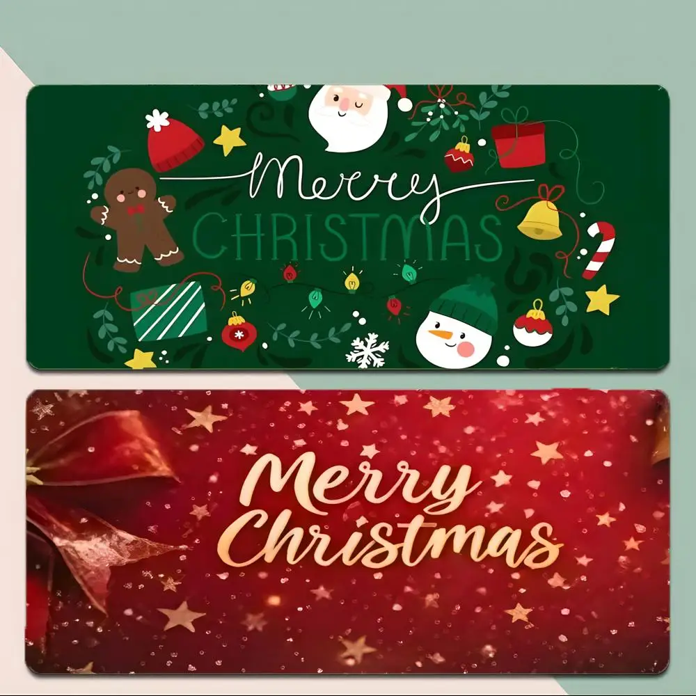 Festive Merry Christmases Mouse Pad Thick Stitched Edge Gaming Mousepad Large Non-Slip Desk Mat