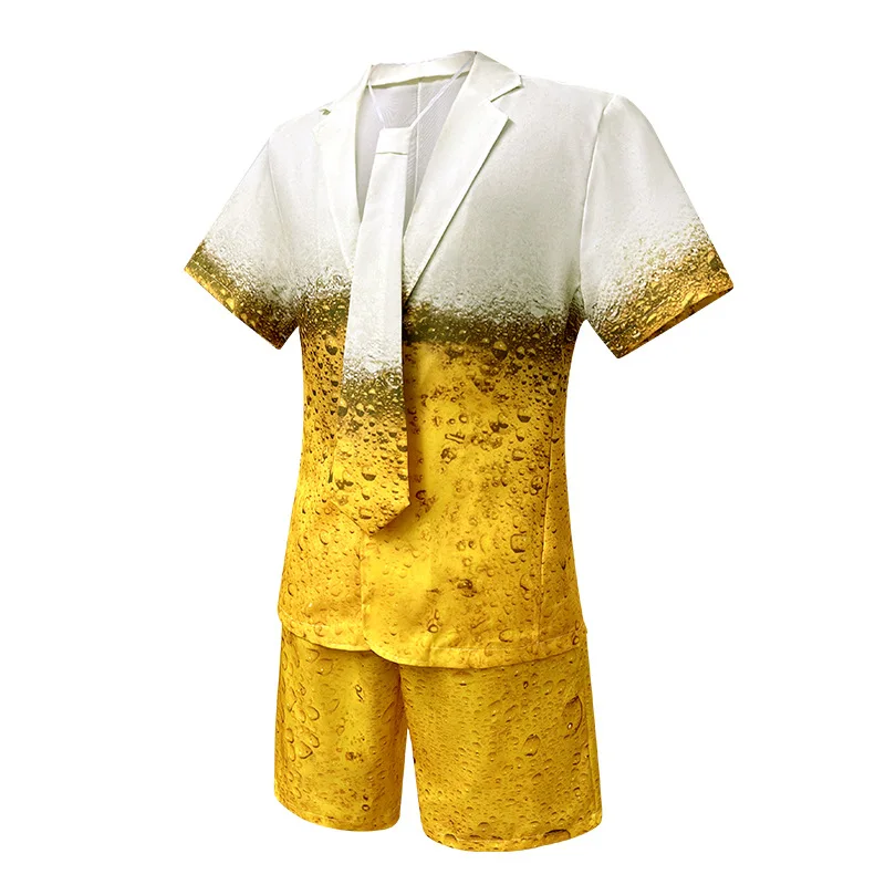 New Yellow Gradient Beer Suit Women's Dress Men's Suit and Trousers Suit Festival Men and Women Play Costumes