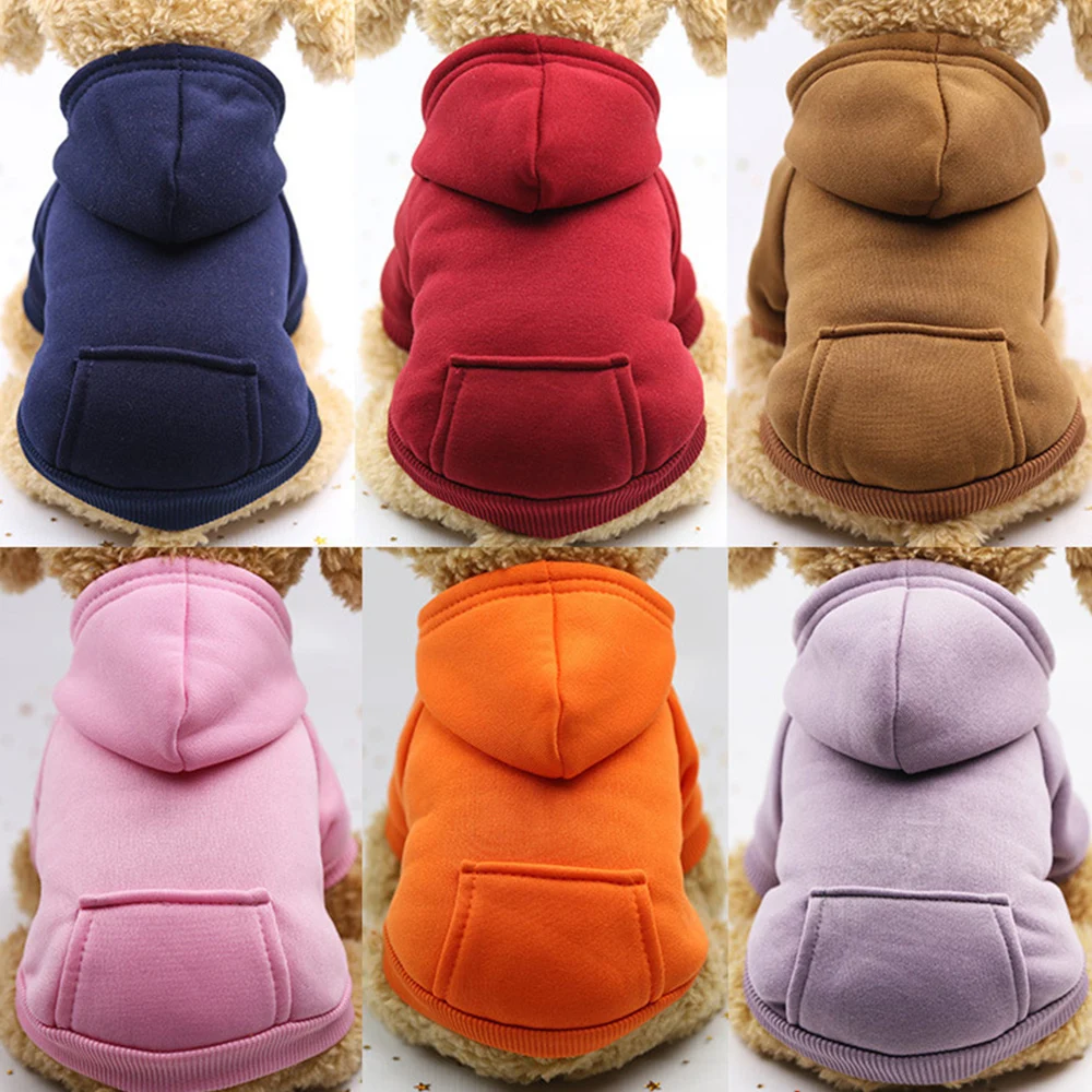 Puppy Apparel Outfit Pet Costume Solid Color Two-legged Warm Clothes Cat Dog Pullover Clothes Hoodies With Pockets DIY Soft