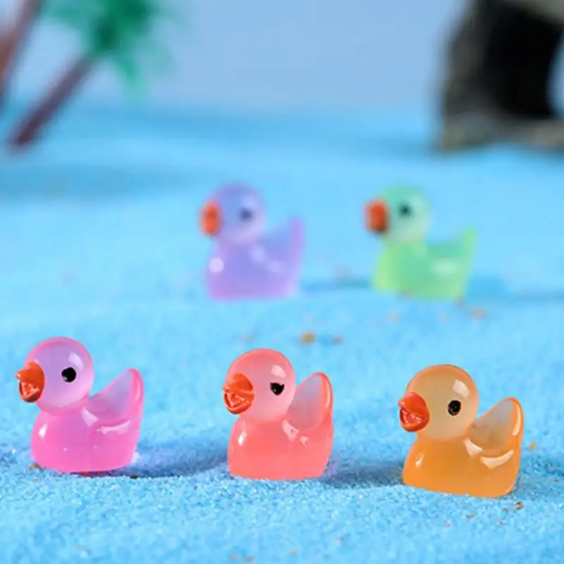 1PC Mini Fluorescent Yellow Duck Ornament Miniature Figures Tiny Resin Handicraft Micro Landscape DIY Dollhouse Decoration gl