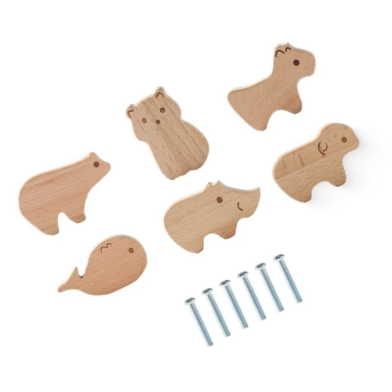 Cartoon Animal Round Wooden Drawer Handle Drawer Pull Durable for Funiture
