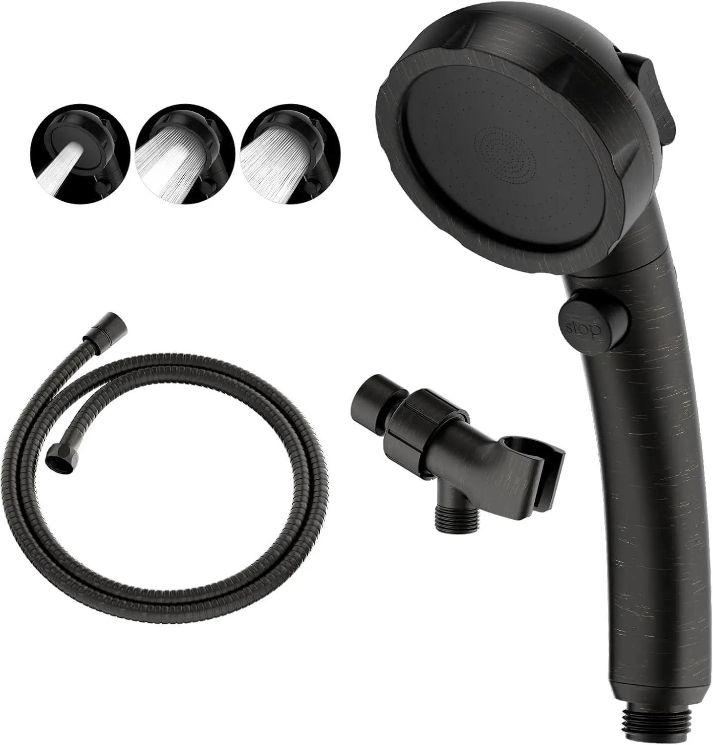 

High Pressure Oil-Rubbed Bronze Handheld Shower Head with On/Off Switch, 3 Spray Modes, Adjustable Bracket & Hose