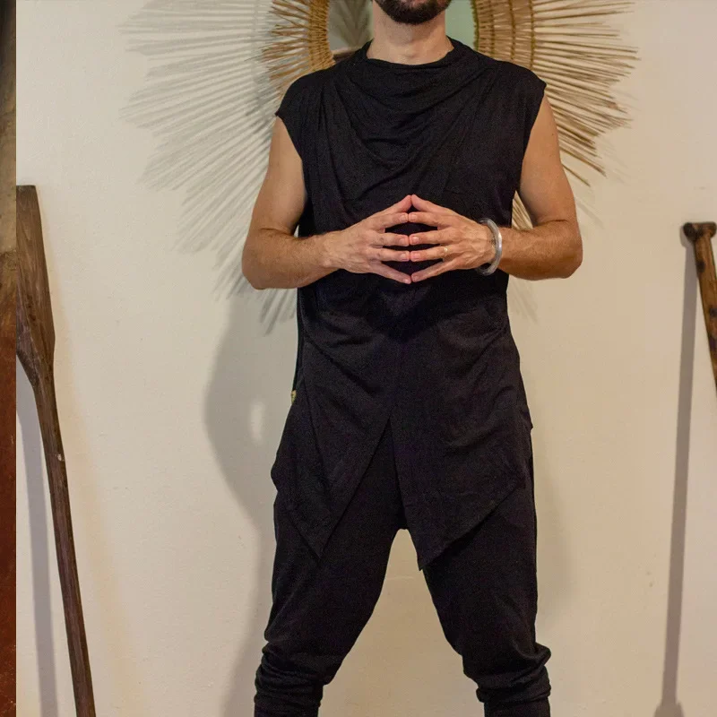 Personalized Trendy Men's Sleeveless T-shirt Stack Collar Split Top
