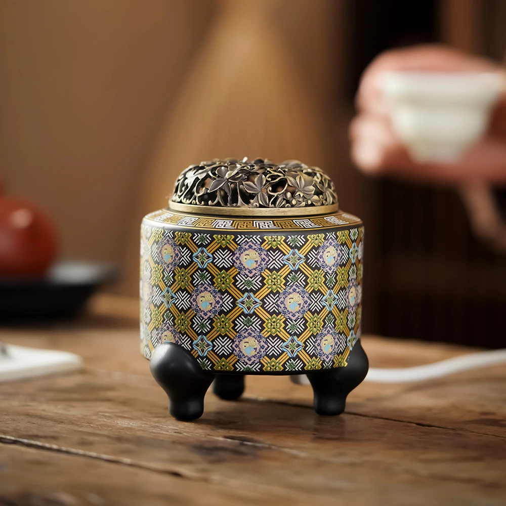 Cloisonne electronic incense burner, Ceramic plug-in Aroma burner, Timed heating Anti-dry burning censer, Fragrance ornaments