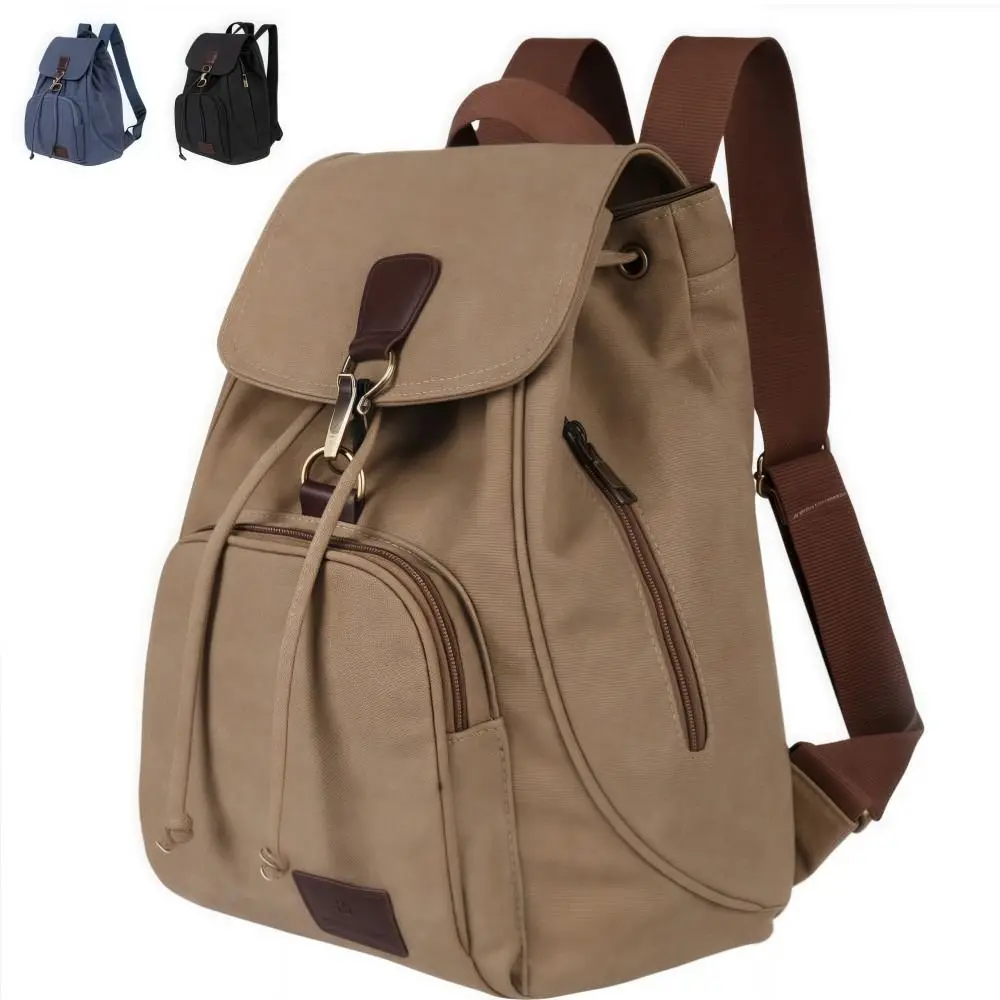 

Fashion Canvas Women Backpack Vintage Lightweight Laptop Travel Backpacks Solid Color Large Capacity Shoulder Bag School Student