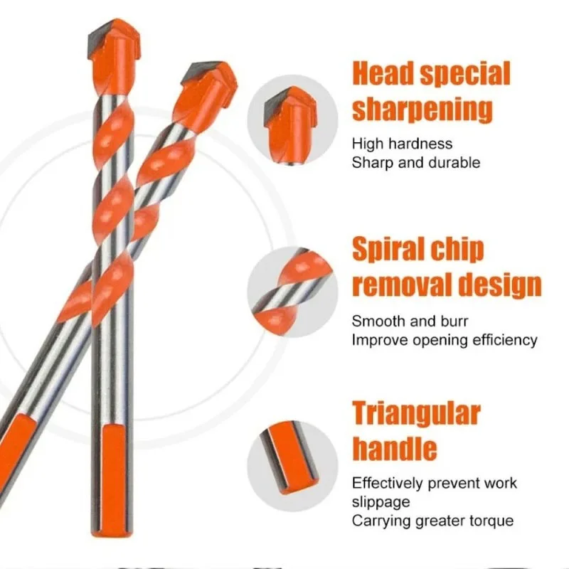 6-8mm Hreaded Triangle Tungsten Steel Wall Tile Concrete Drilling Bit Household Marble Overlord Drill Hand Electric Drill