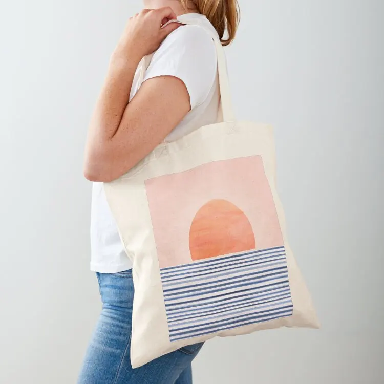 

Mid Century Beach Sunset Design Tote Bag canvas tote bags Portable shopping bag hand bag canvas tote