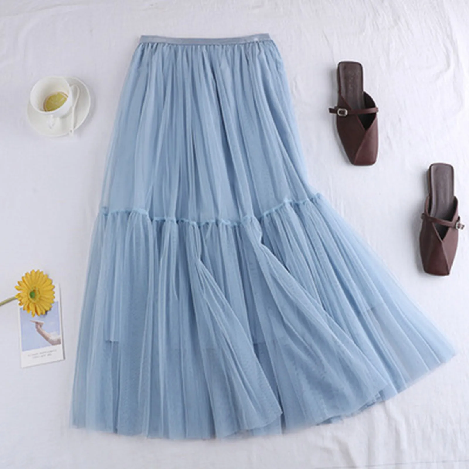 

Elastic Waist 3 Layers Mesh Long Tulle Skirt Spring Autumn Elegant Vintage Carnival High Waist Ball Gown Gauze Mini Tutu Skirt