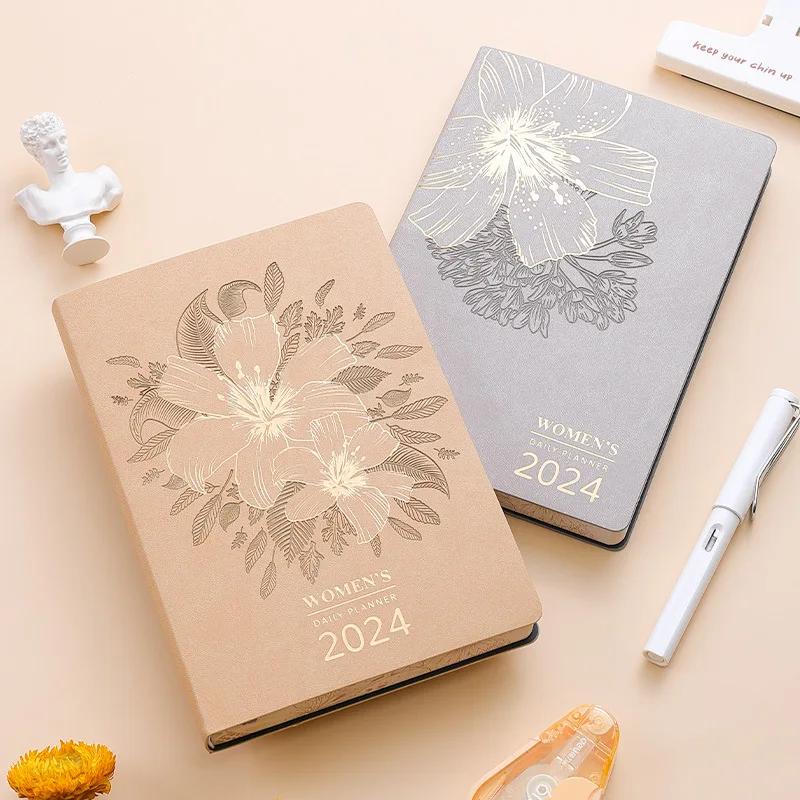 

2024 Agenda Book Diary Classic Ladies Gilding Daily Plan Notebook Work Record Book 365 Day Plan Book School Writing Supplies