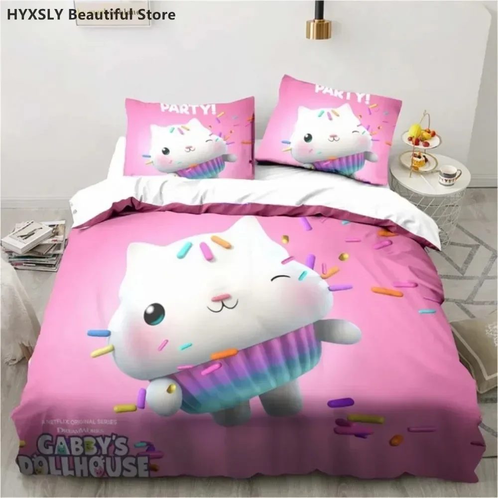 Gabby's Dollhouse Bedding Set Cartoon Pillowcases Quilt Cover For Girl Kids Gift Sing Twin Full Queen Cute Kawaii 3D Duvet Cover