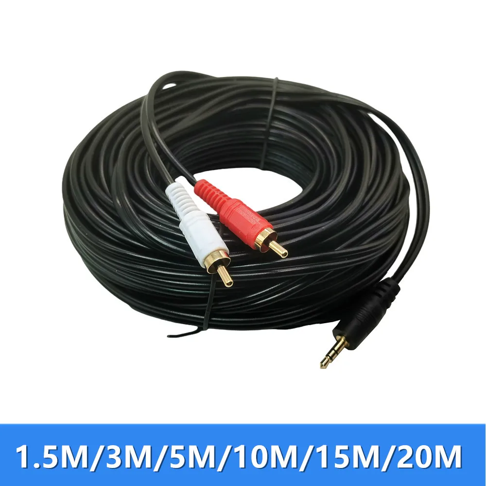 10m 15m 20m 3.5mm wtyczka łącze typu Jack do 2 RCA męska muzyka Adapter Stereo kabel Audio linia AUX do telefonów dźwięk telewizora głośników