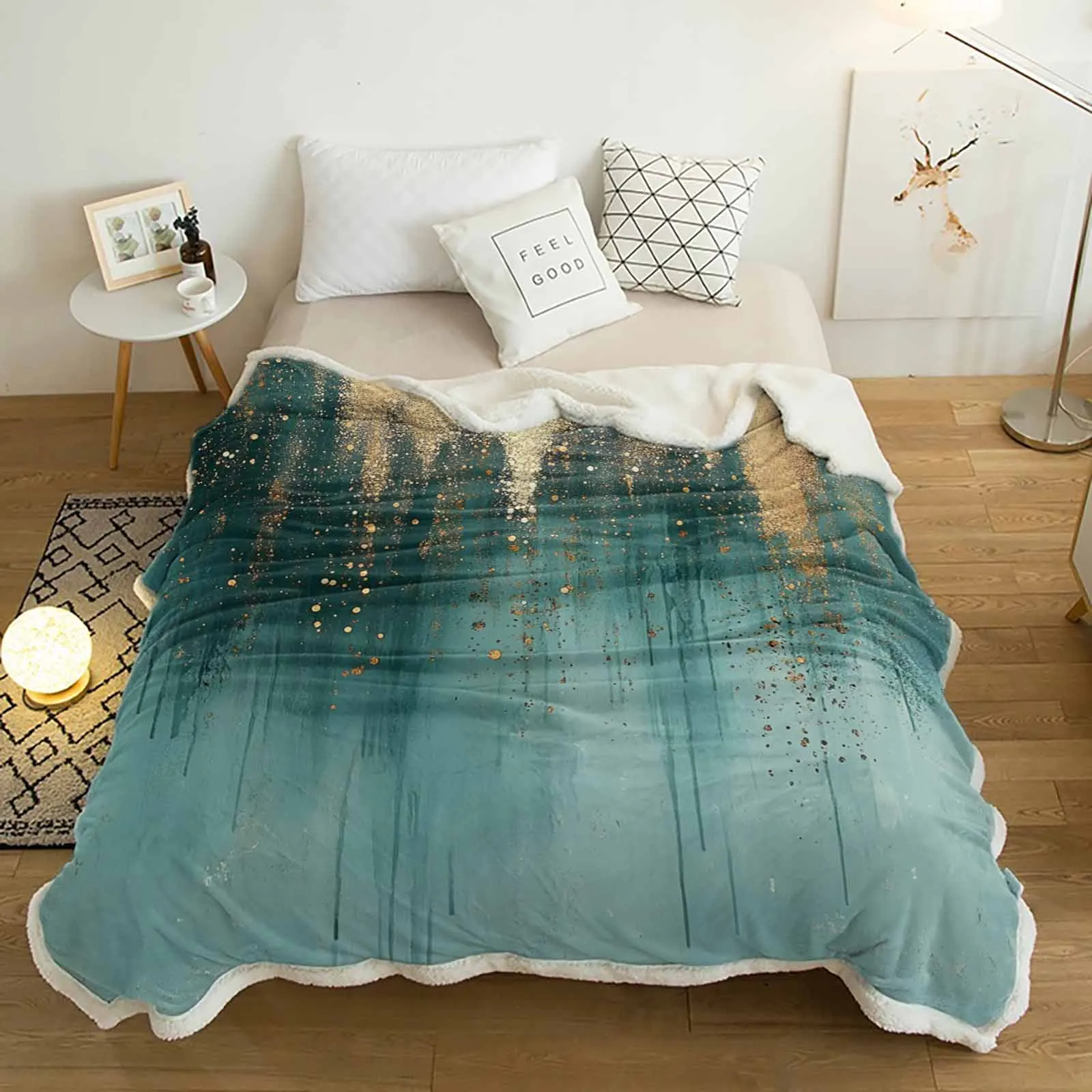 

Abstract Green Water Drop Line Cashmere Blanket Warm Winter Soft Throw Blankets for Beds Sofa Wool Blanket Bedspread