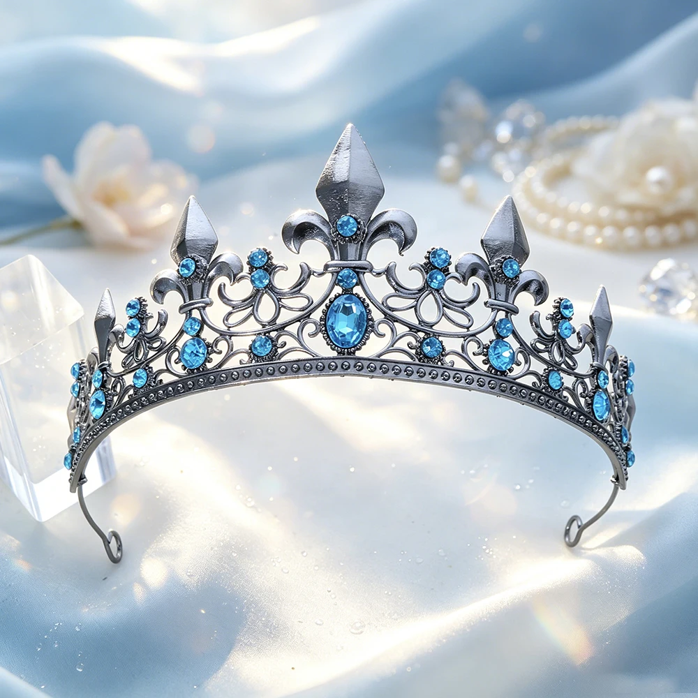 Medieval Gothic Antique Silver Rhinestone Crown Bridal Tiara Hair Accessory Vintage Royal Headwear Wedding Costume Theme Parties view 4