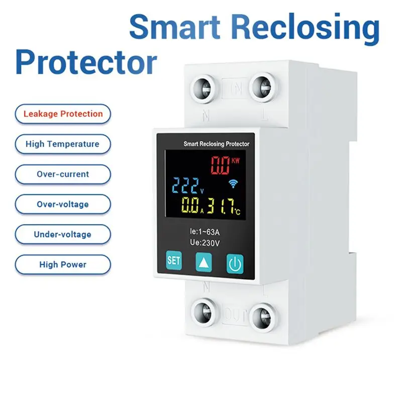 【PROMOTION】3X Zigbee TUYA 2P/63A Circuit Breaker Earth Leakage Over Under Voltage Protection Protector Relay Energy Meter