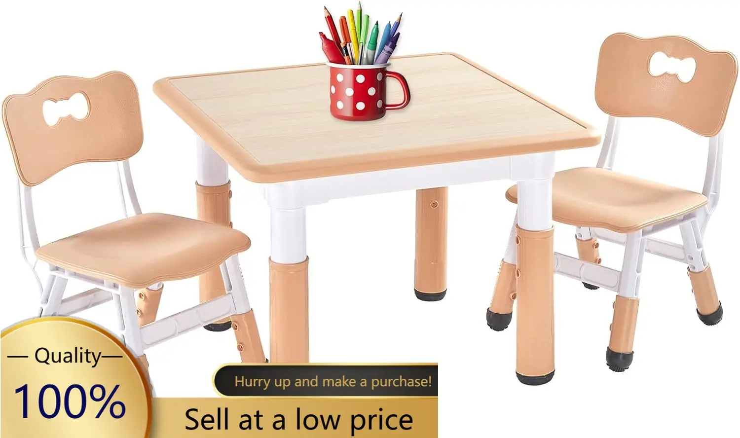 Kids Table and 2 Chairs Set, Height Adjustable Toddler Table and Chair Set for Ages 3-8, Easy to Wipe Arts & Crafts Table, for C