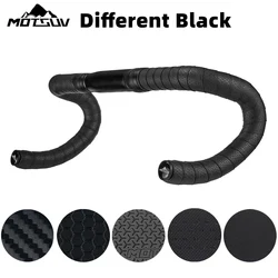 Road Bike Black Handlebar Tape With Fixing Ring Fiber Pattern Speed Bicycle Winding Handle Bandage Elastic EVA Soft Anti Slip