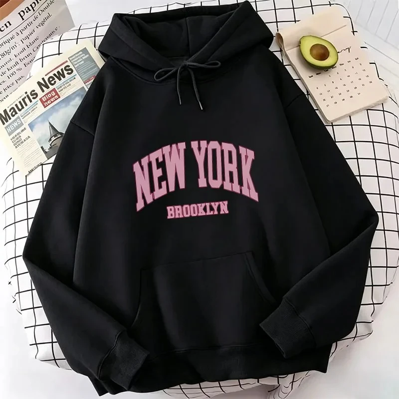 Graphic Hoodies New York Brooklyn Print Hoodies Spring Autumn Winter Casual Hoodies Sweatshirt Women Y2k Promo Top Free Shipping