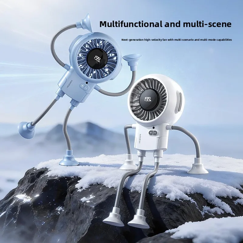 2026 Summer New Smart Digital Outdoor High-Speed Fan, Cute Cartoon Robot Baby Desktop Mini Fan
