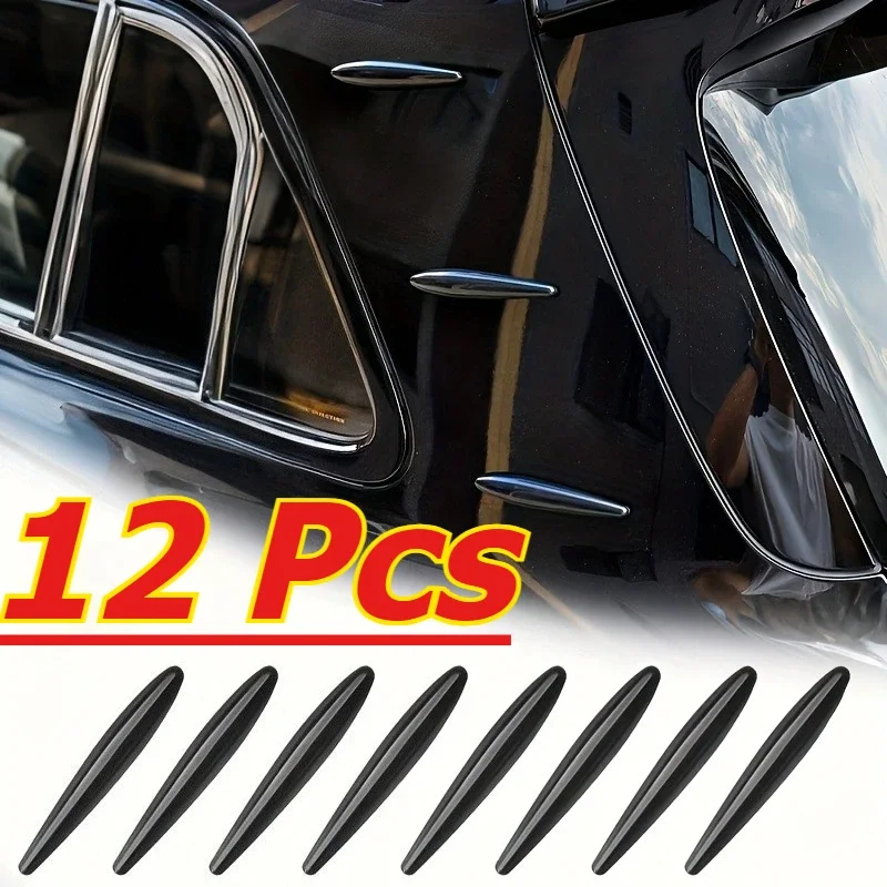 12PCS Universal Bullet Shape Car Spoiler Side Guide Strip Leaf Bumper Tail Wing Decor Styling Accessories