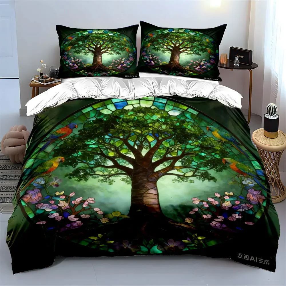 Tree of Life Stained Glass Set Multiple sizes kid's and adults' bedroom Exquisite 3PC bedding set, gift