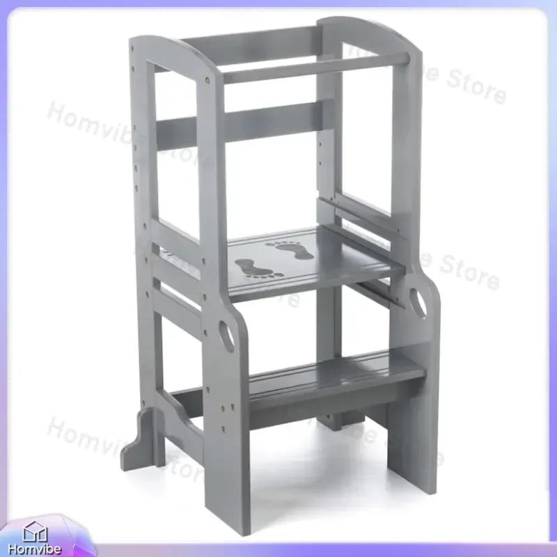 Adjustable Kids Step Stool Folding Learning Ladder Toddler Standing Tower Bathroom Hand Washing Assistant Gray Home Furniture
