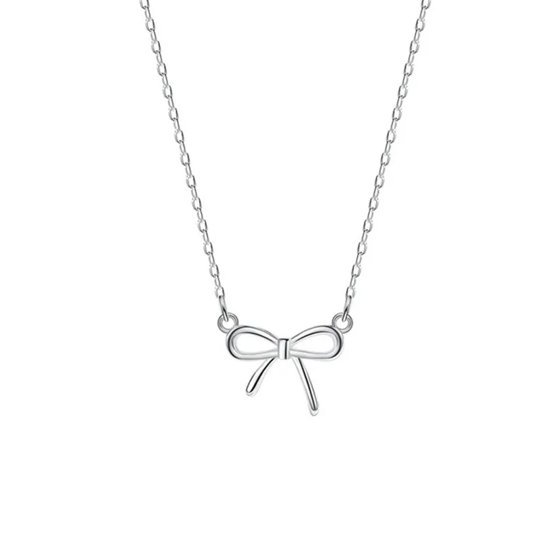 Tour de cou en argent regardé 925 avec nœud papillon pour femme, pendentif simple, colliers de la présidence, cadeau féminin, mode, XN281