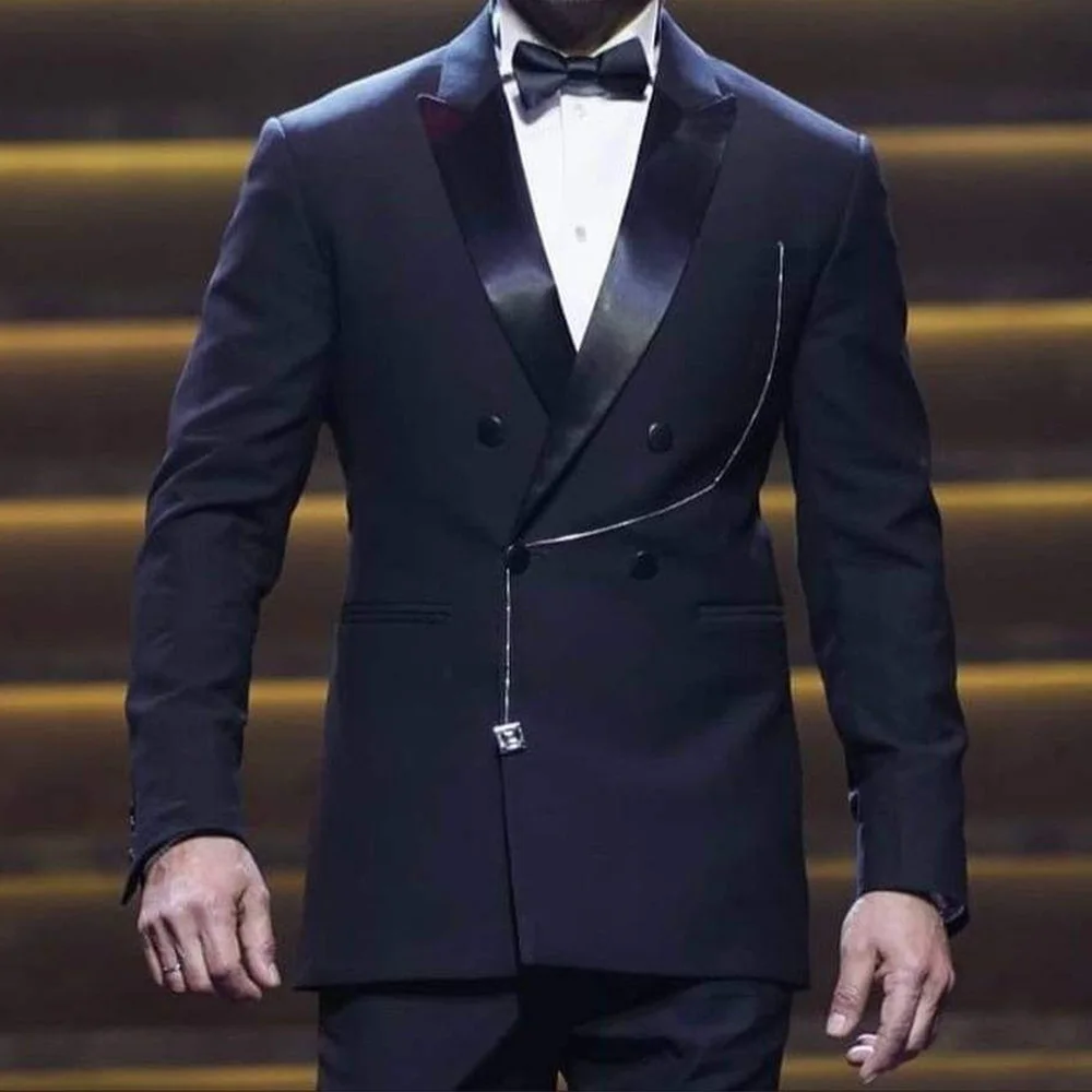 

Men Suit 2 Piece Set Double Breasted Contrast Shawl Lapel Slim Fit Comfortable Business Suit Elegant Formal Office Wear Wedding