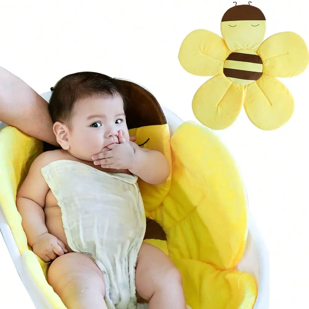 Cartoon Bee Baby Shower Bath Tub Pad Non-Slip Newborn Bathtub Mat Safety Nursing Foldable Support Comfort Body Cushion Mat