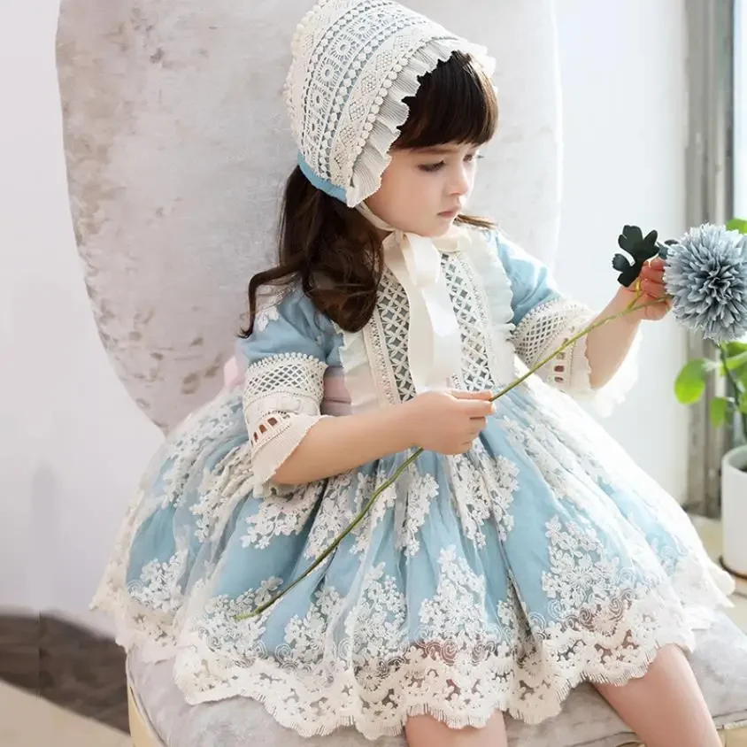 Girls Dresses 12M-6T Y3238 Girls Clearance Clothes 3PCS Autumn New Spanish Lolita Princess Dress Lace Stitching Sweet Cute
