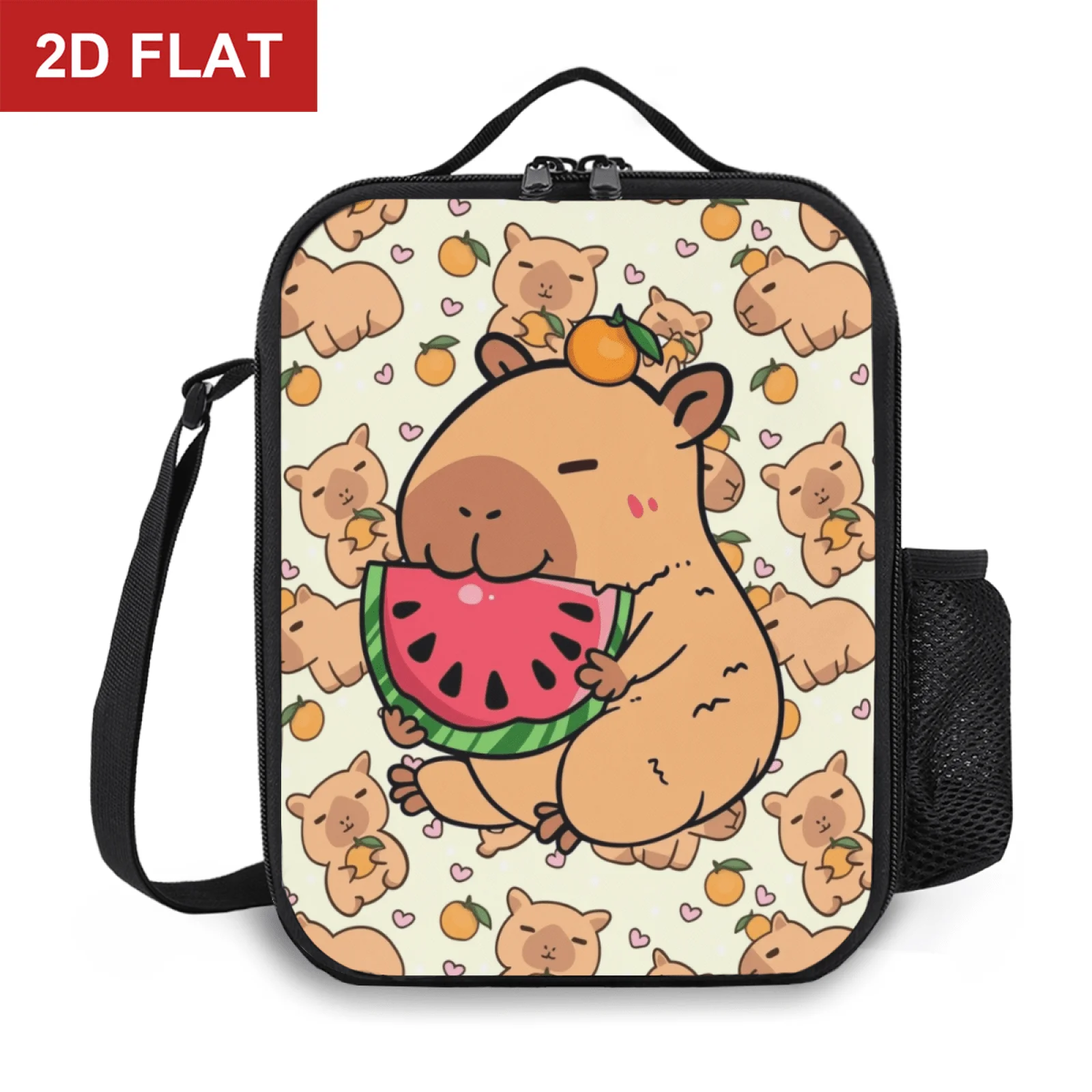 Cute Capybara Eating Watermelon Orange Repeat Print Insulated Lunch Bag Tote for Outdoor Picnic Multifunction Food Box