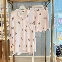 Pigiama modale per ragazze in cotone stile giapponese abbigliamento da camera per donna indumenti da notte lavorati a maglia stampati con gatto abbigliamento Casual