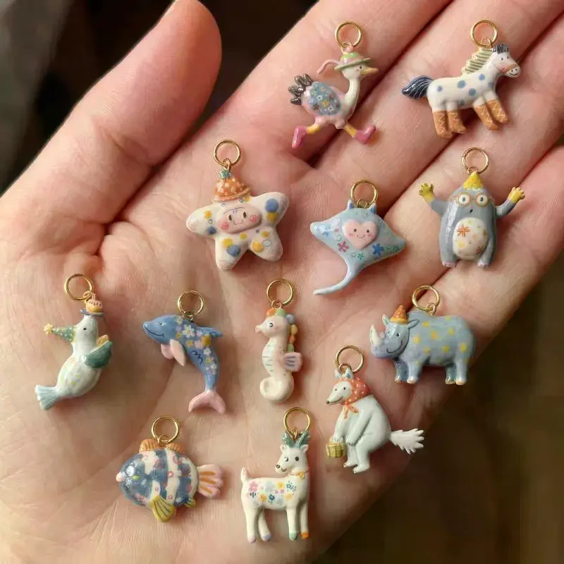 Cute Hand Painted Ceramic Animal Pendants Lovely Cartoon Designs Perfect For DIY Jewelry Making Necklace Bracelet Crafts