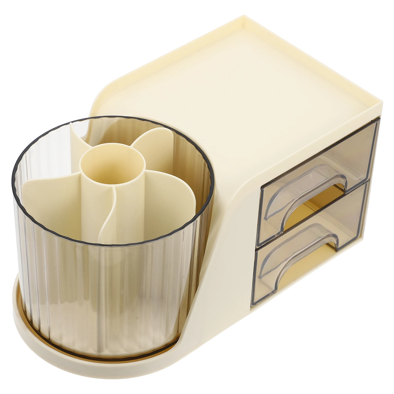 

Multifunctional Pen Holder Stylish Desk Organizer with Drawer Yellow Color Office Stationery Storage Box Plastic Desktop