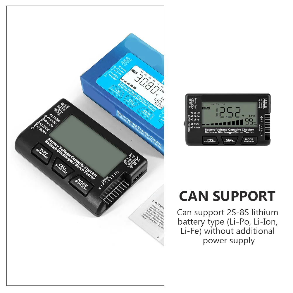 Verificador de capacidade digital lcd backlight testador de tensão para 2s-8s lítio e 4s-8s baterias de níquel ferramenta portátil