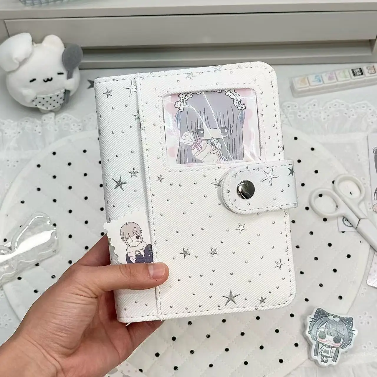 Original White Star Visual Pain Book with High Aesthetic Value A7 Fabric Hand Book Detachable Loose Leaf Double Ring Diary Gift