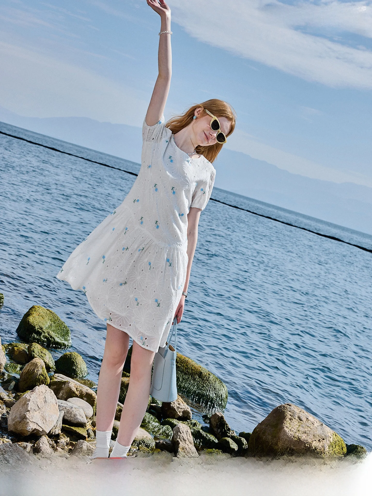 

100% Cotton Heavy Embroidery A-Line Short Sleeve Dress School Style Age-Defying Summer Travel Wear KUHNMARVIN Kueng Ma Wei