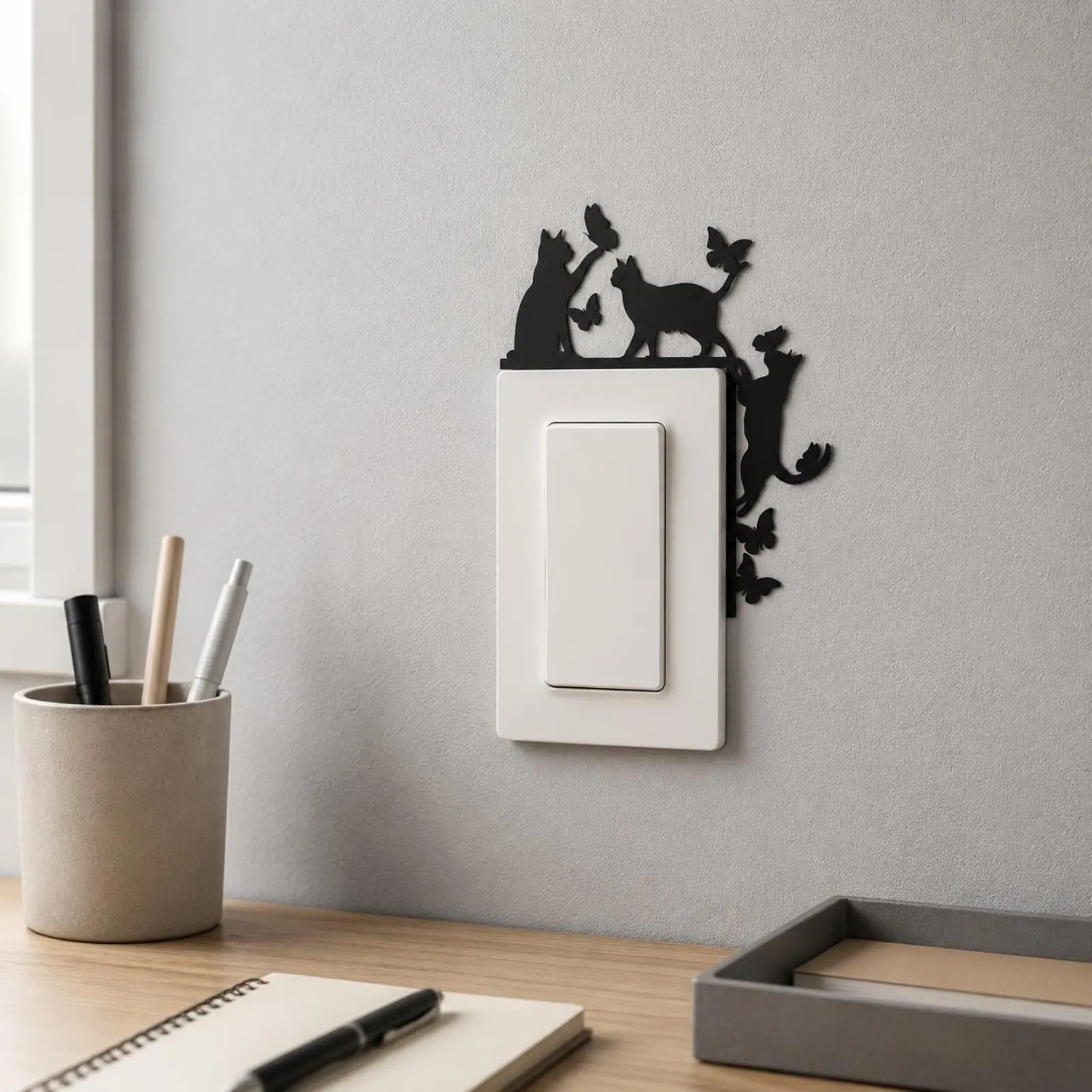 

Feline and Butterfly Outline Cute Climbing Cats Decor Door Decoration Gift Idea for Children Room