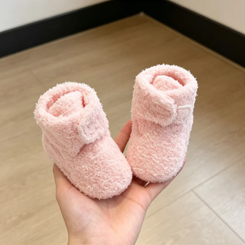Baby Learning Walk Shoes, Fluffy Sherpa Winter Infant Boots, Soft Warm Minimalist Baby Daily Walking Casual Shoes 0-1 Year