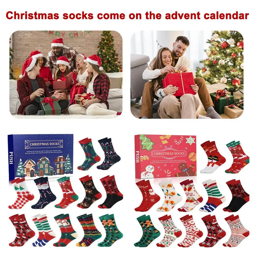 12/24 Days Of Christmas Socks Advent Calendar For Men Advent Calendar 2024 Festive Holiday Countdown Men's Winter Socks K6y5