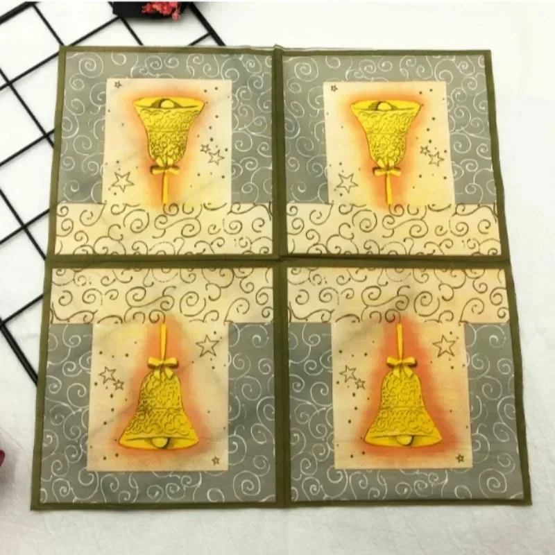 20 قطعة 33 سنتيمتر 2Layer حفلة عيد الميلاد الذهبي جرس المناديل الغذاء الصف كوكتيل المناديل مهرجان المناديل الحفلات DIY Decoupage ورقة