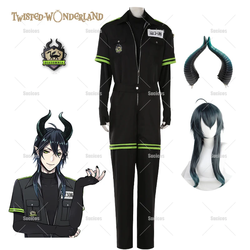 

Anime Twisted Wonderland DIASOMNIA Malleus Draconia Cosplay Costume Wig Horn Sportwear Onesie Halloween Party For Women Men
