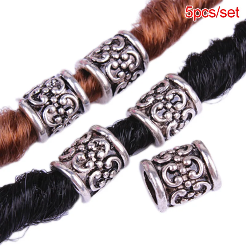 5pcs/Set Retro Alloy Viking Dreadlock Beads Braided Hole Beads Hair Rings New