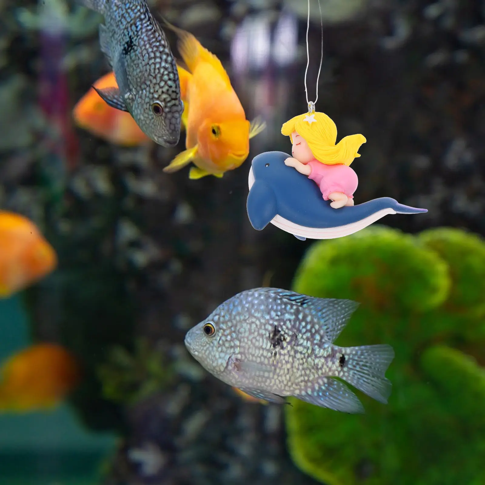 1Set Floating Whale Girl Resin Tiny Aquarium Decor Underwater Floating Ornament Fish Tank Landscape Prop Kids Fish Tank