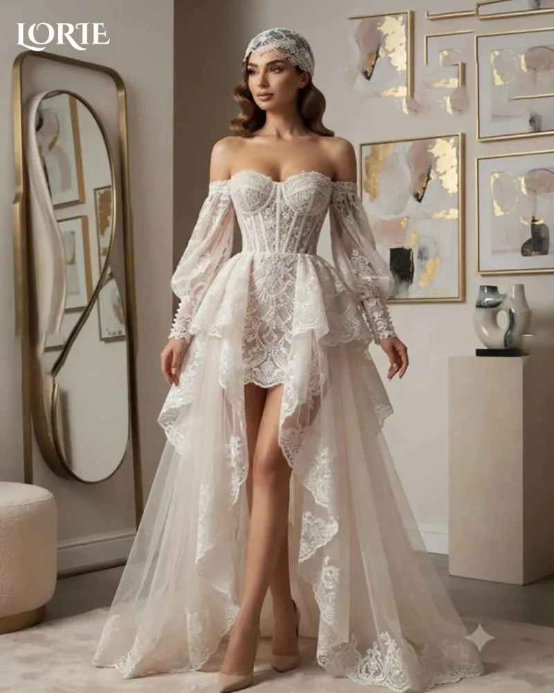 LORIE Vintage 3D Flower Wedding Dresses Applique Puff Strapless A-Line Backless Boho Bridal Gown Customized Party Dresses 2026